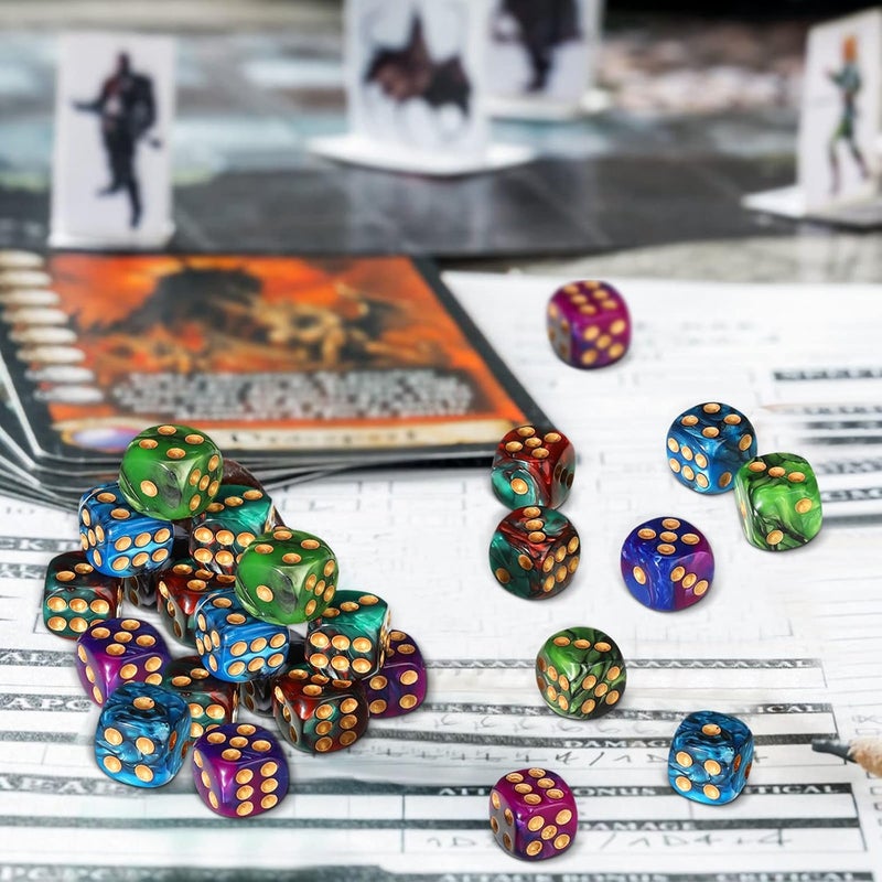 TecUnite 25 Pieces 6 Side Polyhedral Dice Set with Black Pouch Compatible with Board Activities, Parties, Math Learning and Others with Random Multi Colored Mix Color(Mix Color,6 Sides) - Image 5